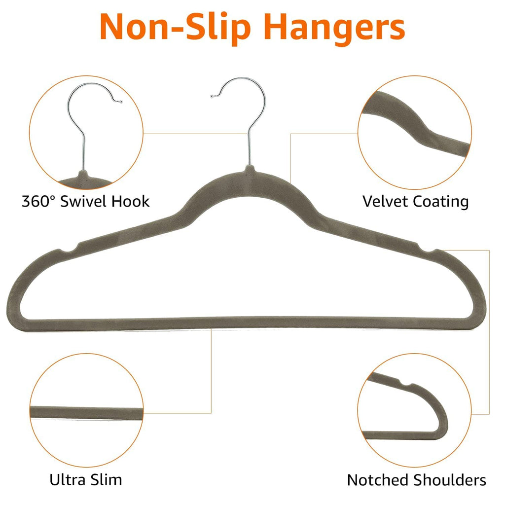 Amazon Basics Slim Velvet Non-Slip Space Saving Suit Clothes Hangers, Sturdy Construction, Navy Blue/Rose Gold, 50-Pack