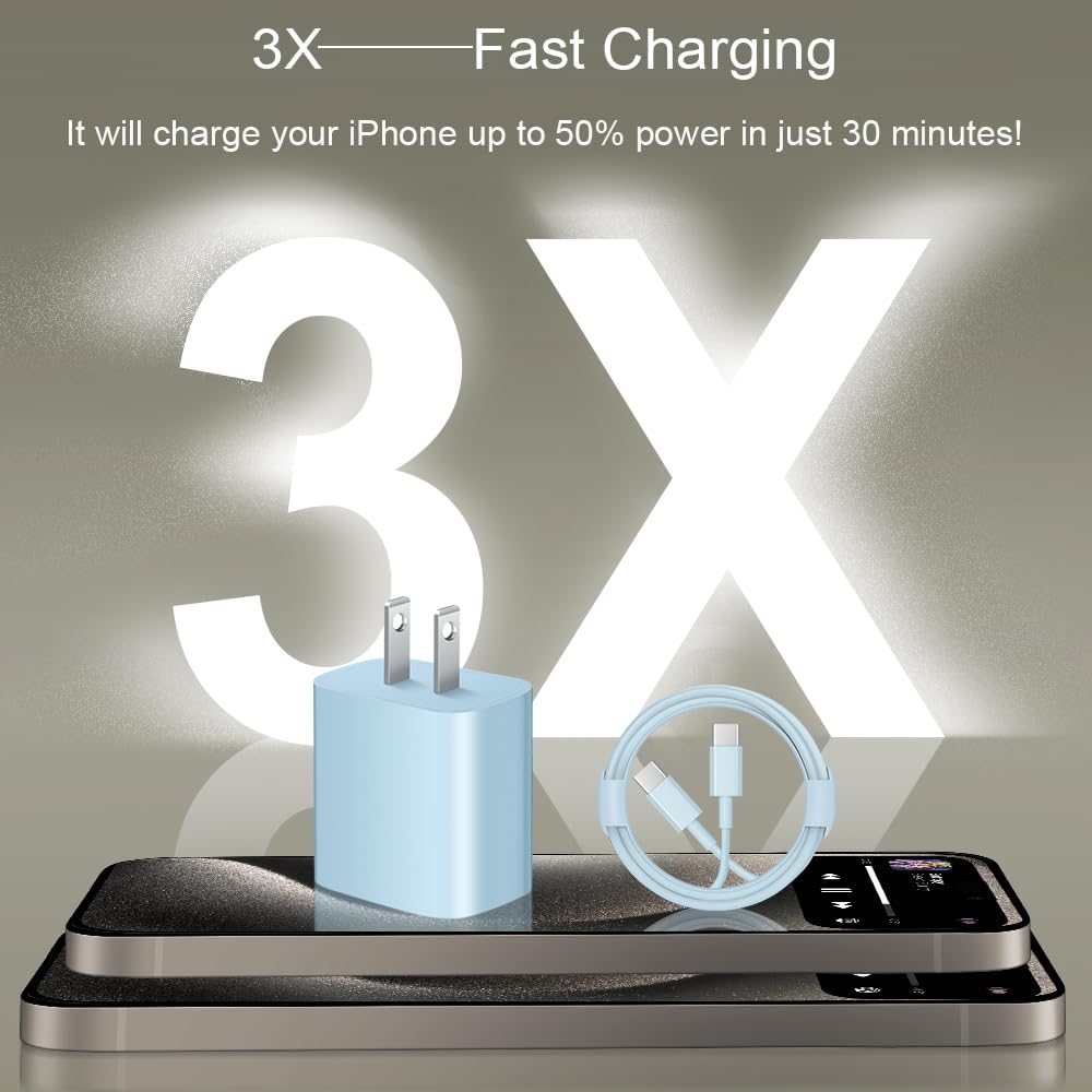 iPhone Duo Charger, iPhone 18 17 16 15 Charger Fast Charging 12FT-Blue