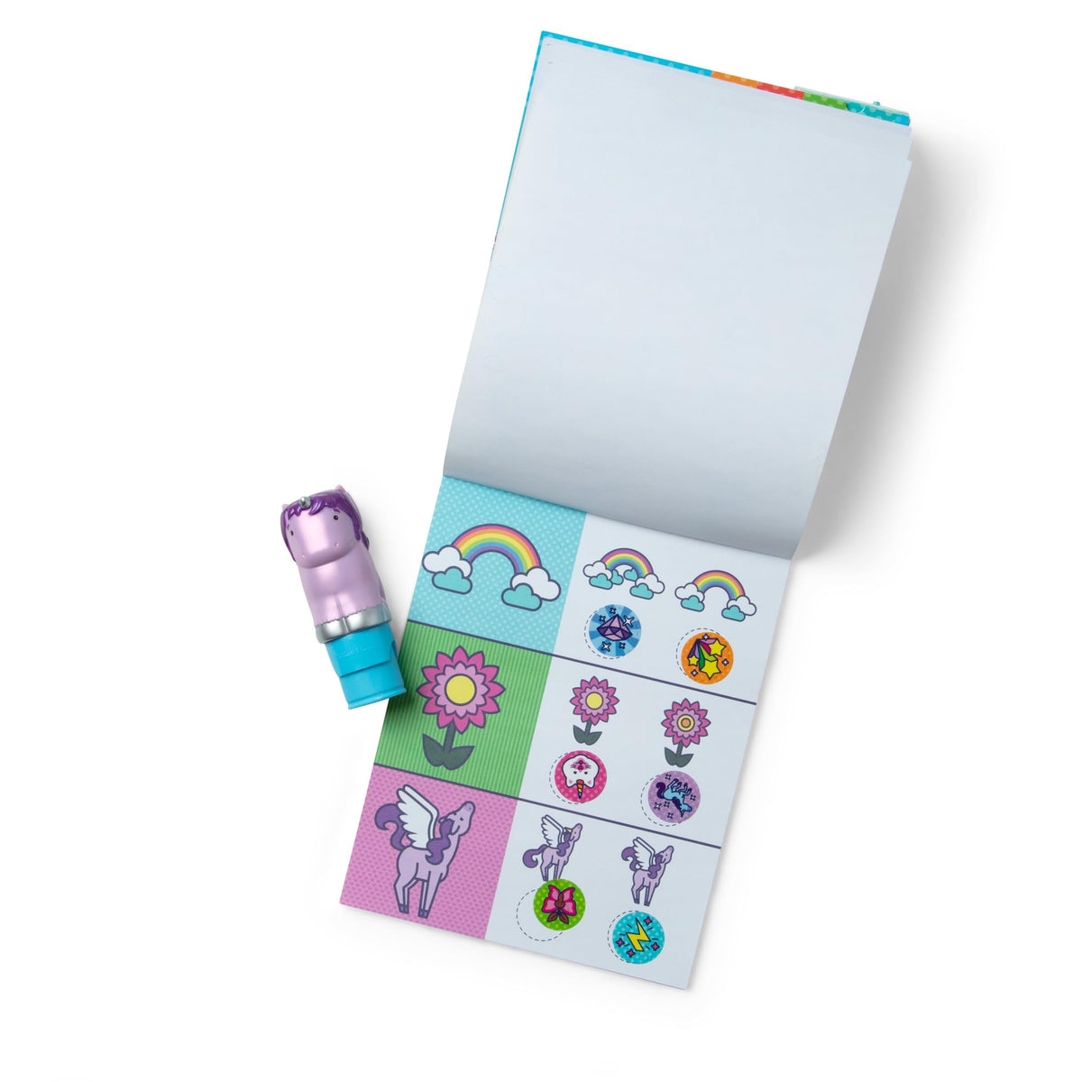 Melissa & Doug Sticker Wow!™ 24-Page Activity Pad and Sticker Stamper, 300 Stickers, Arts and Crafts Fidget Toy Collectible Character – Unicorn Creative Play Travel Toy for Girls and Boys 3+