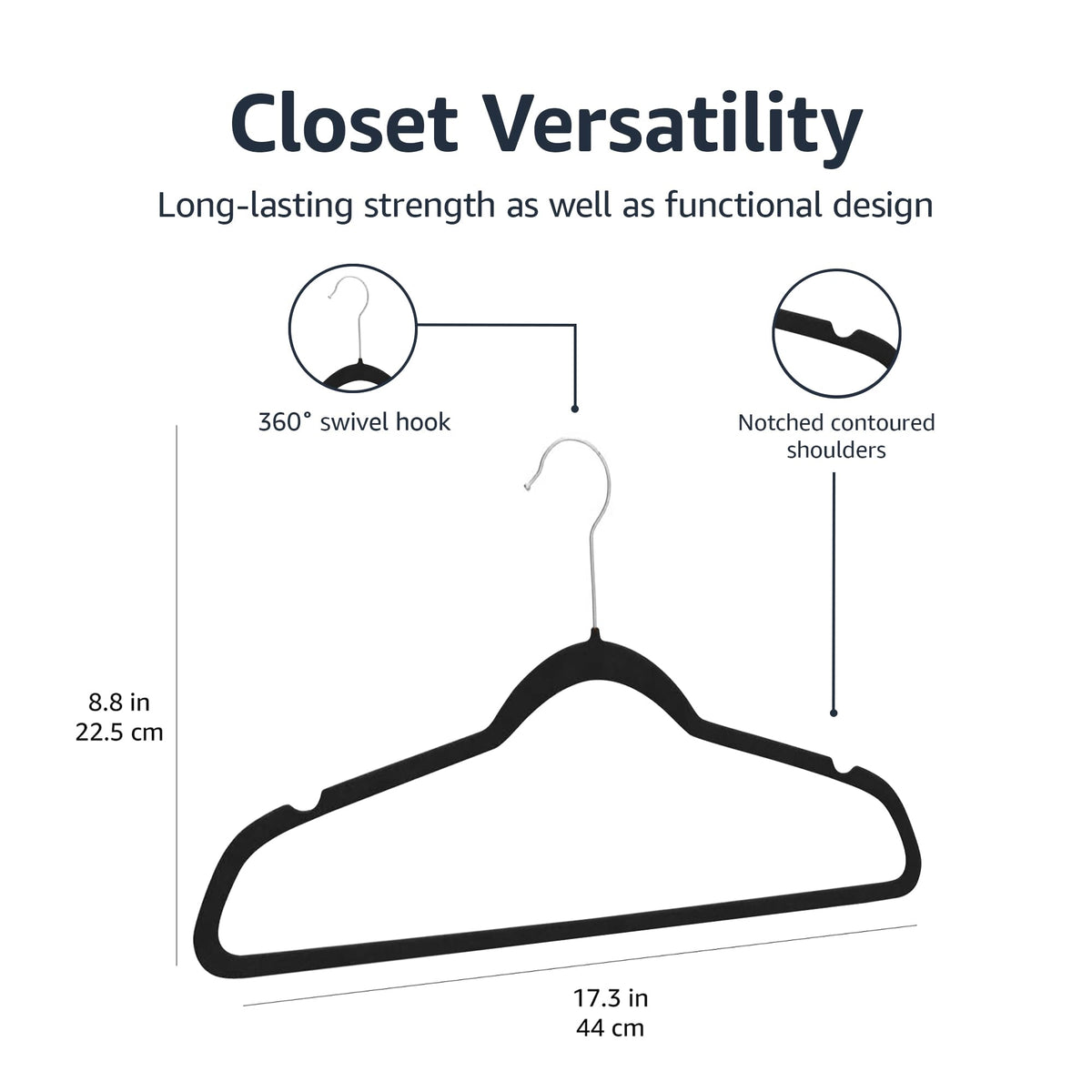 Amazon Basics Slim Velvet Non-Slip Space Saving Suit Clothes Hangers, Sturdy Construction, Navy Blue/Rose Gold, 50-Pack