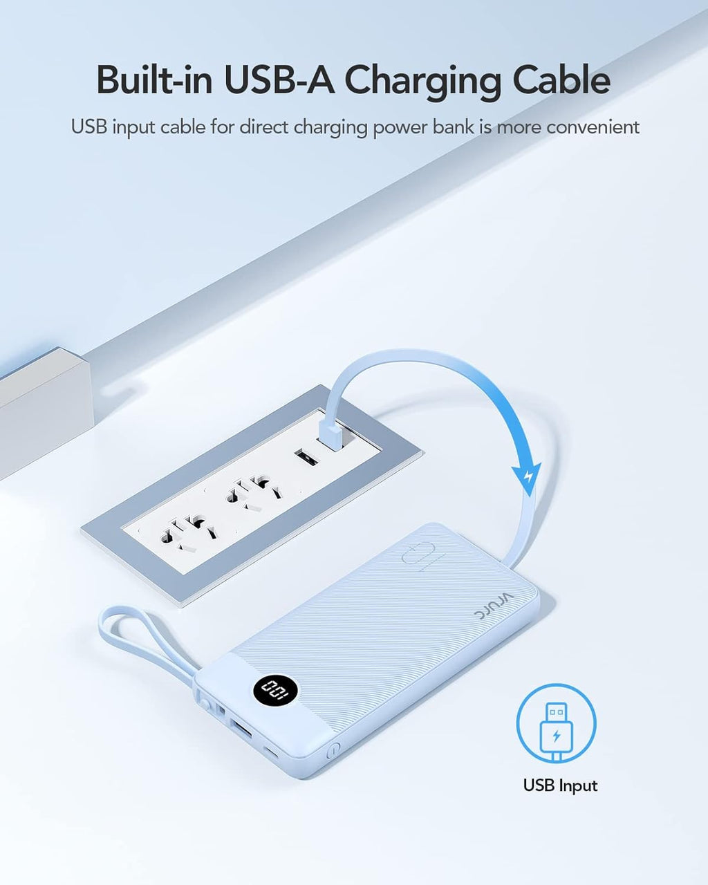 VRURC Portable Charger, Slim Power Bank Built-in 4 Cables, Travel Essential