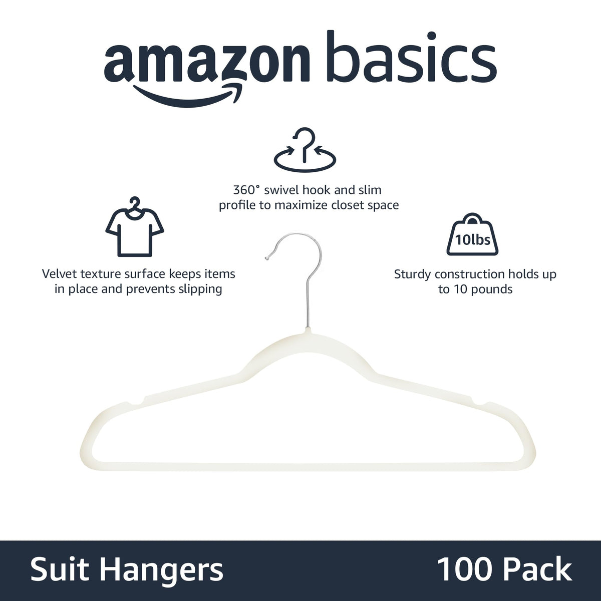Amazon Basics Slim Velvet Non-Slip Space Saving Suit Clothes Hangers, Sturdy Construction, Navy Blue/Rose Gold, 50-Pack