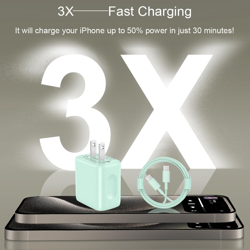 iPhone Duo Charger, iPhone 18 17 16 15 Charger Fast Charging 12FT-Blue