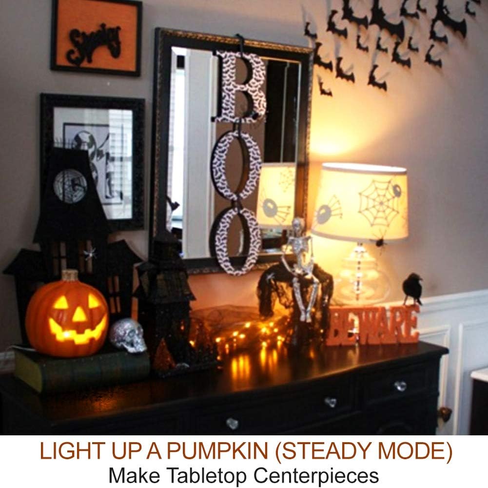 2-Pack Halloween Pumpkin Lights with Remote/Timer - Orange Pumpkin Lights LED Battery Operated Halloween Decor - Jack-O-Lantern Outdoor Decorations