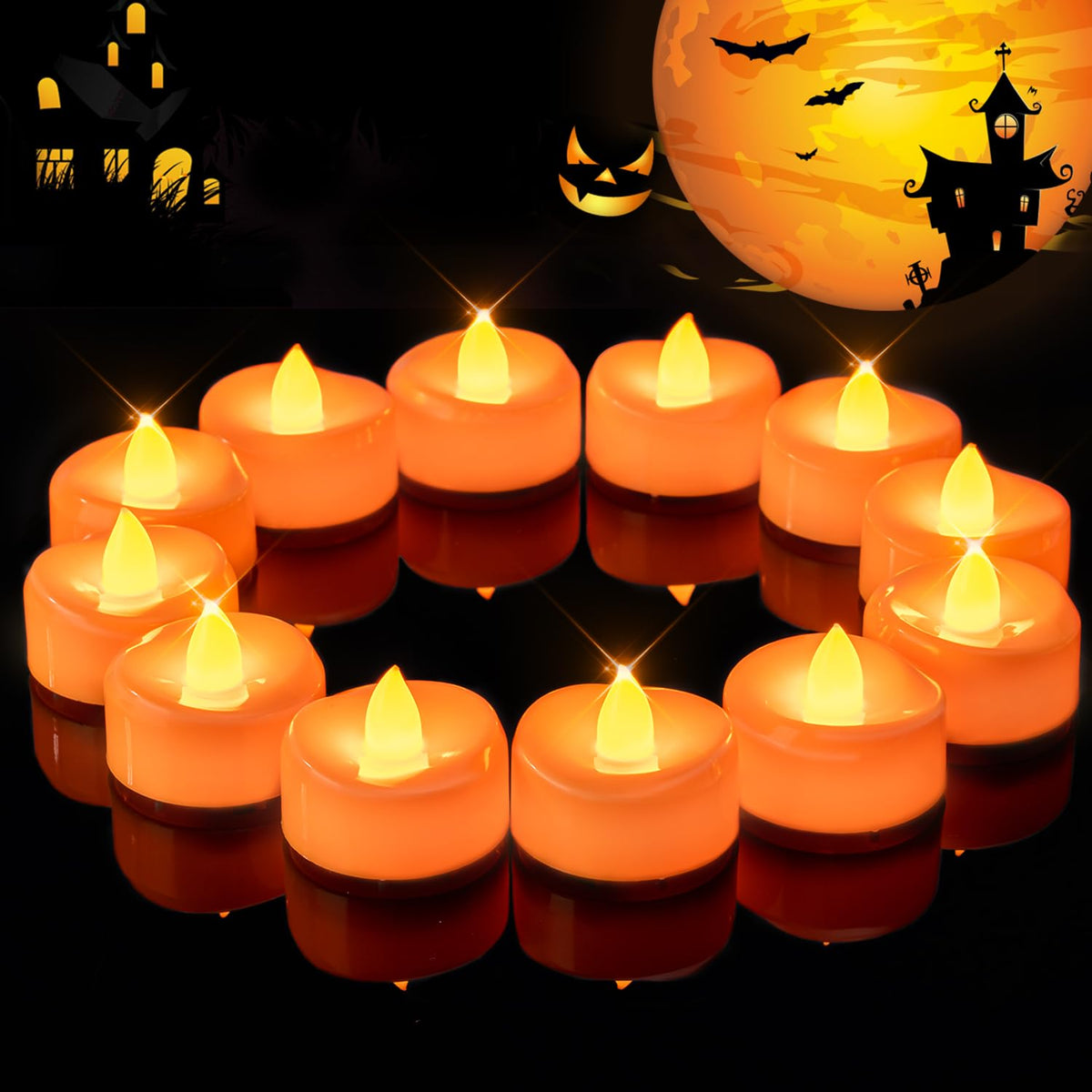 merrynights LED Candles, Tea Lights Candles Battery Operated Bulk, 24-Pack Long-Lasting 200 Hours Flameless Tealight Candles, Realistic Tea Lights for Halloween Christmas Wedding, 1.5'' D X 1.25'' H