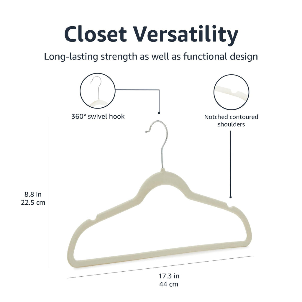 Amazon Basics Slim Velvet Non-Slip Space Saving Suit Clothes Hangers, Sturdy Construction, Navy Blue/Rose Gold, 50-Pack