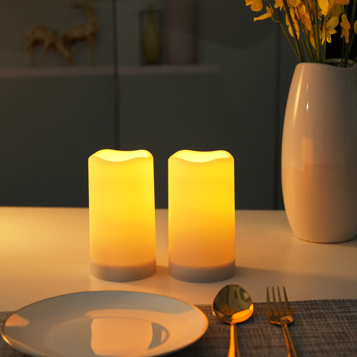 YOROXRG Set of 24 Waterproof Outdoor Flameless Candles, LED Candles with 4 Remote and Timer,(H 4" 5" 6" x D 2.2"),for Christmas,Halloween,Wedding,Festival