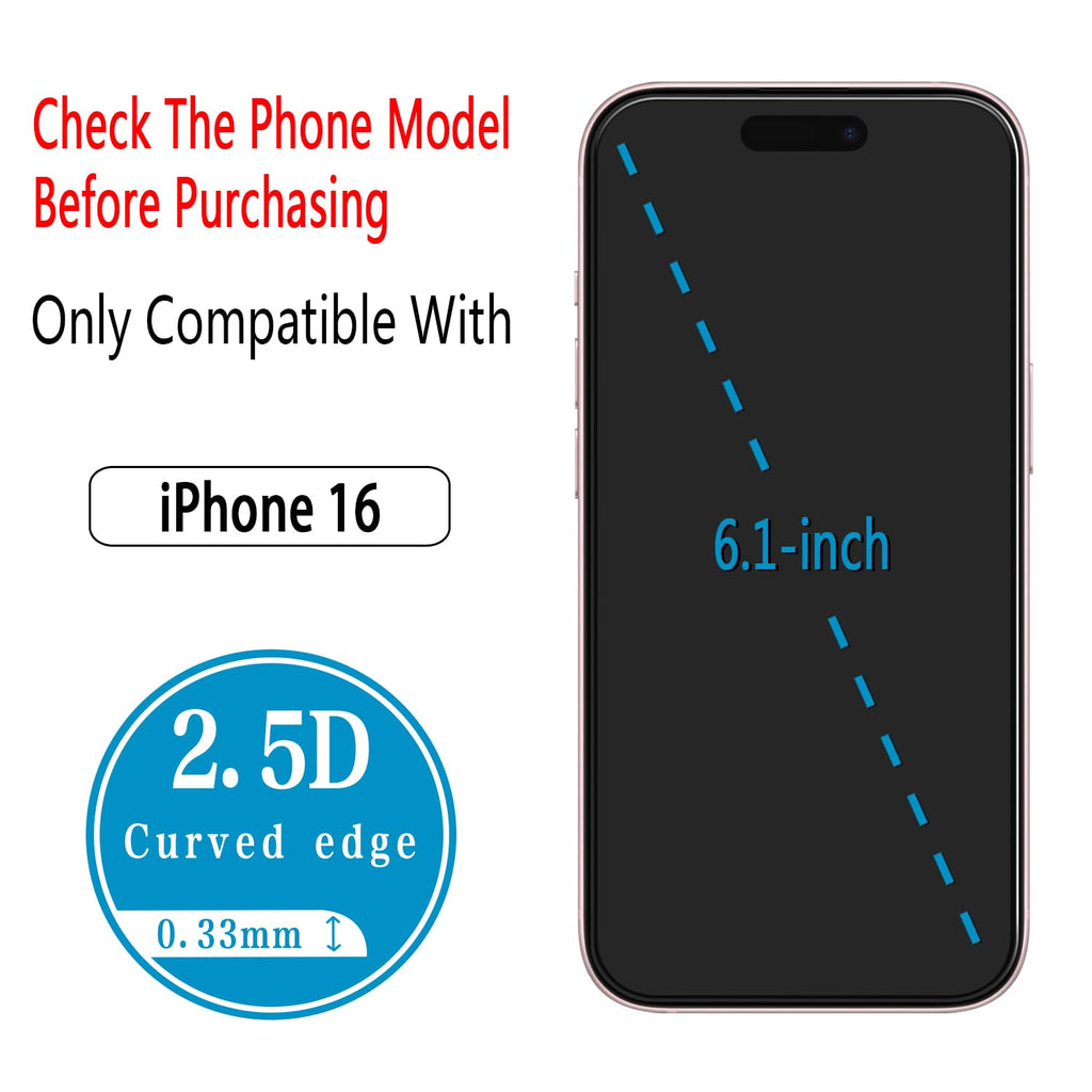2 Pack Screen Protector for iPhone 16 Pro Max Tempered Glass