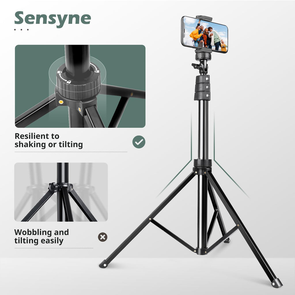 SENSYNE 62" Phone Tripod, Extendable Selfie Stick with Wireless Remote
