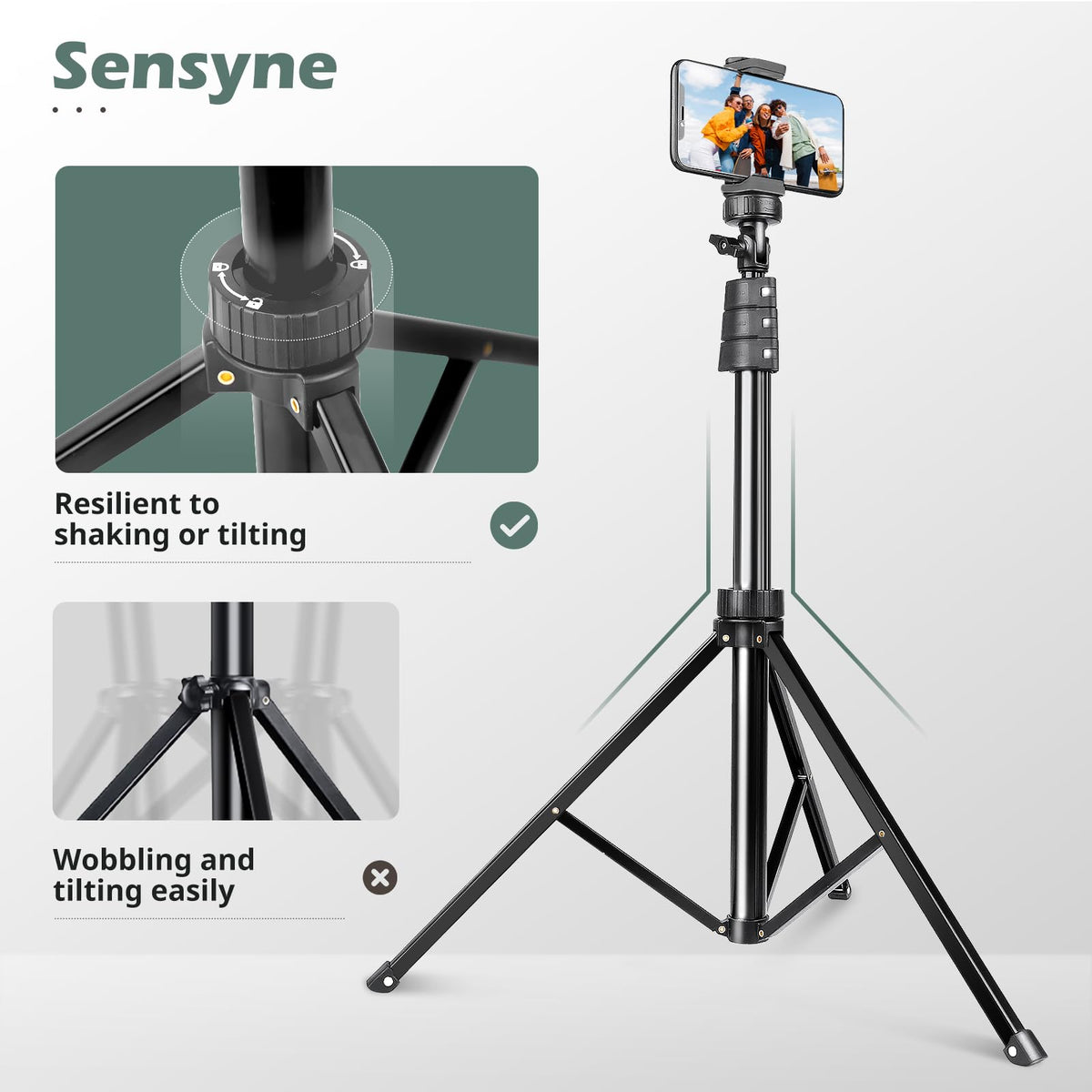 SENSYNE 62" Phone Tripod, Extendable Selfie Stick with Wireless Remote
