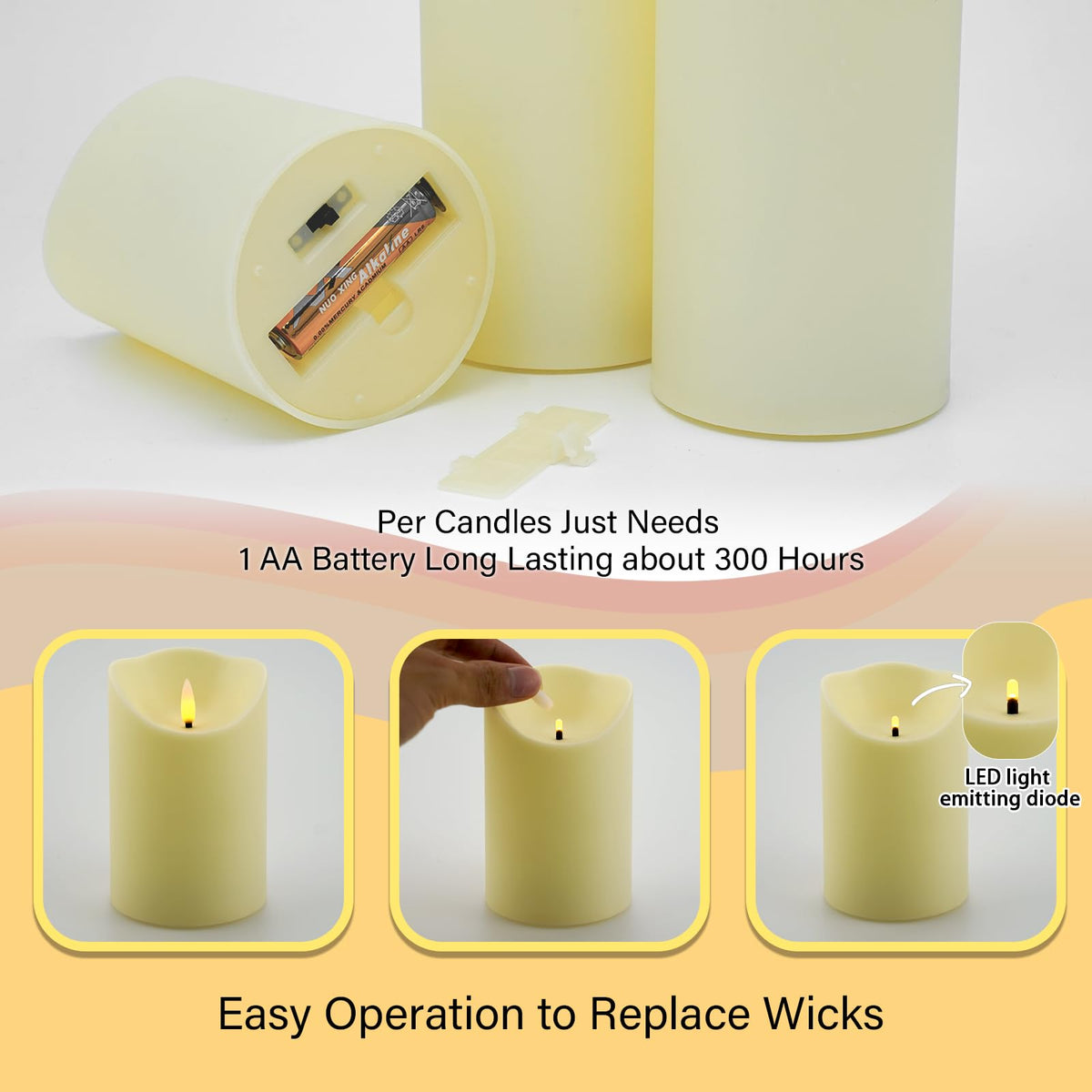 Nimiko Flameless Candles with Remote, Battery Operated Flickering Flameless Candles, LED Candles with Timer 2/4/6/8H, Realistic Drop Wax flameless Candle Set of 9 (D3 x H 3" 4" 5" 6" 7") (Black)