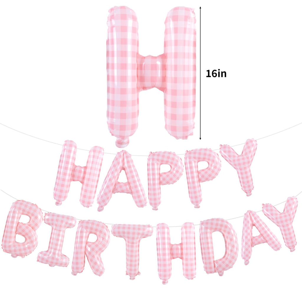 TONIFUL 16 Inch Yellow White Gingham Happy Birthday Foil Balloon