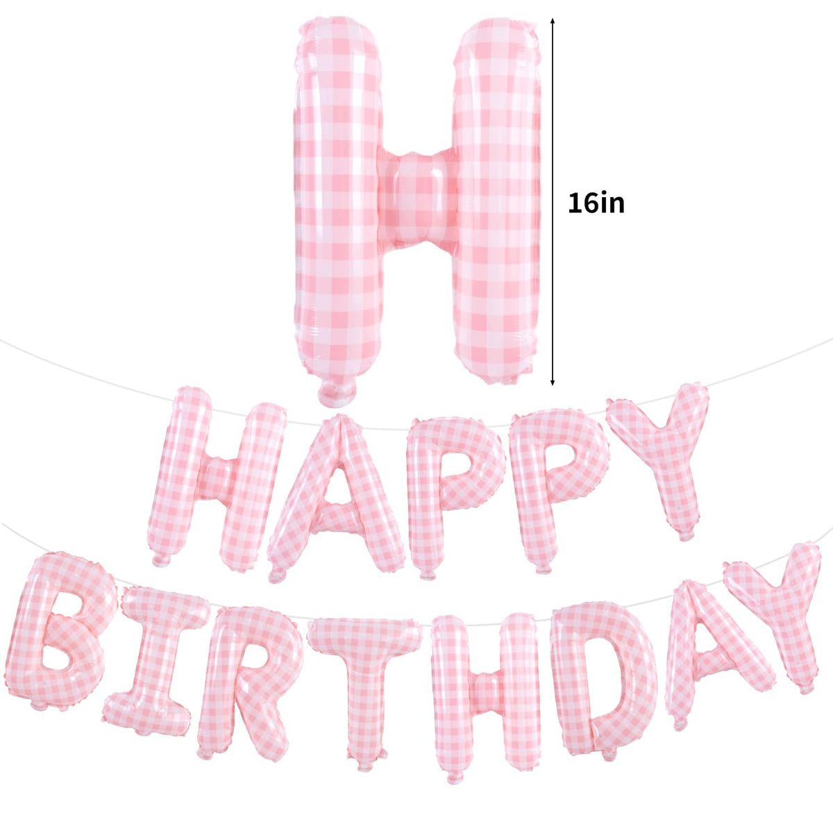 TONIFUL 16 Inch Yellow White Gingham Happy Birthday Foil Balloon