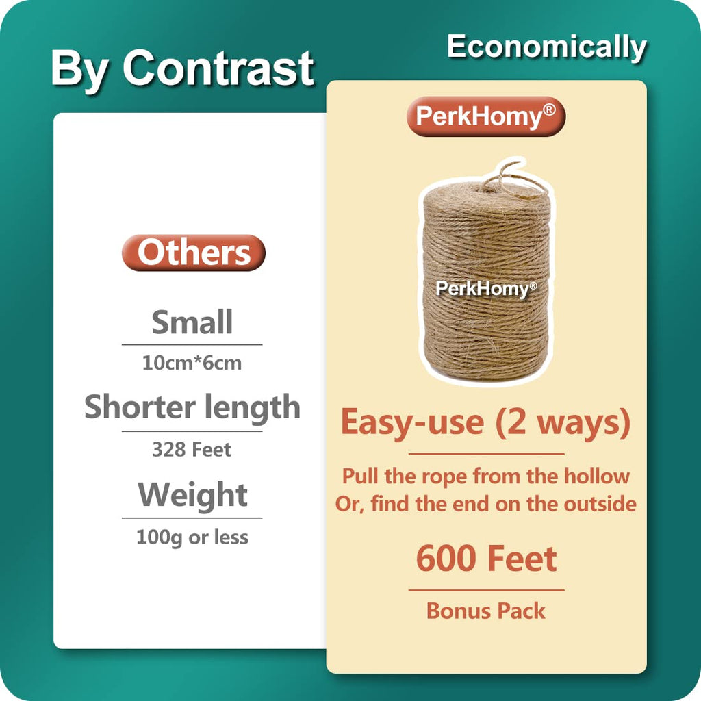 PerkHomy 1100FT Jute Twine String 2mm 3ply Natural Thin Twine for Craft Gardening Gift Wrapping Packing Material Wedding Christmas Decoration Bulk