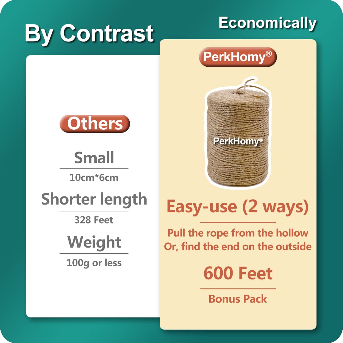 PerkHomy 1100FT Jute Twine String 2mm 3ply Natural Thin Twine for Craft Gardening Gift Wrapping Packing Material Wedding Christmas Decoration Bulk
