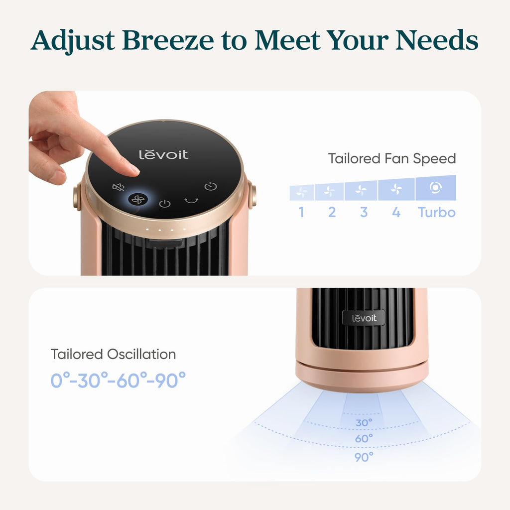 Levoit Tower Fan for Bedroom, 20dB Quiet Desk Fan, Easy to Carry & Plug-in