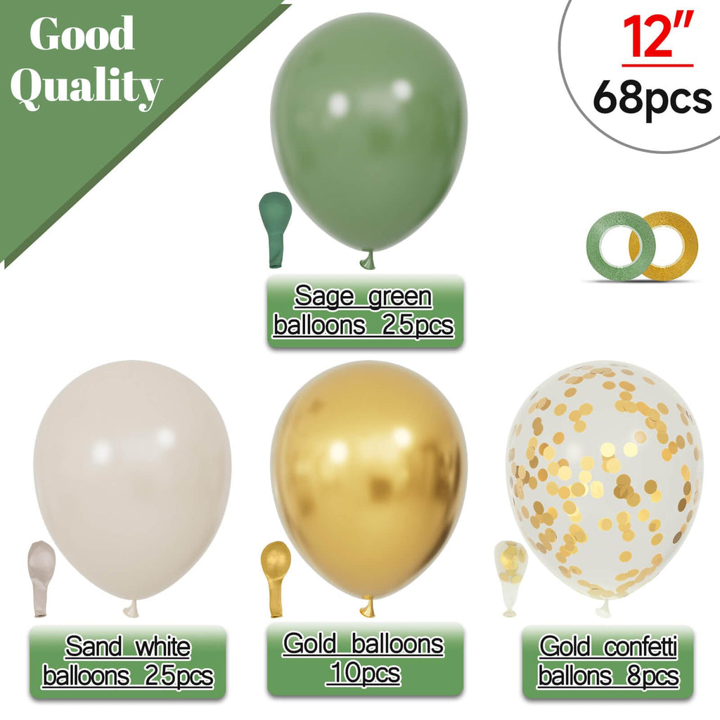 68Pcs Dusty Blue and Champagne Gold Balloons 12 Inch Sand White Pastel Baby Blue Confetti Balloon for Boy Baby Shower Bridal Shower Birthday Wedding Party Decorations.