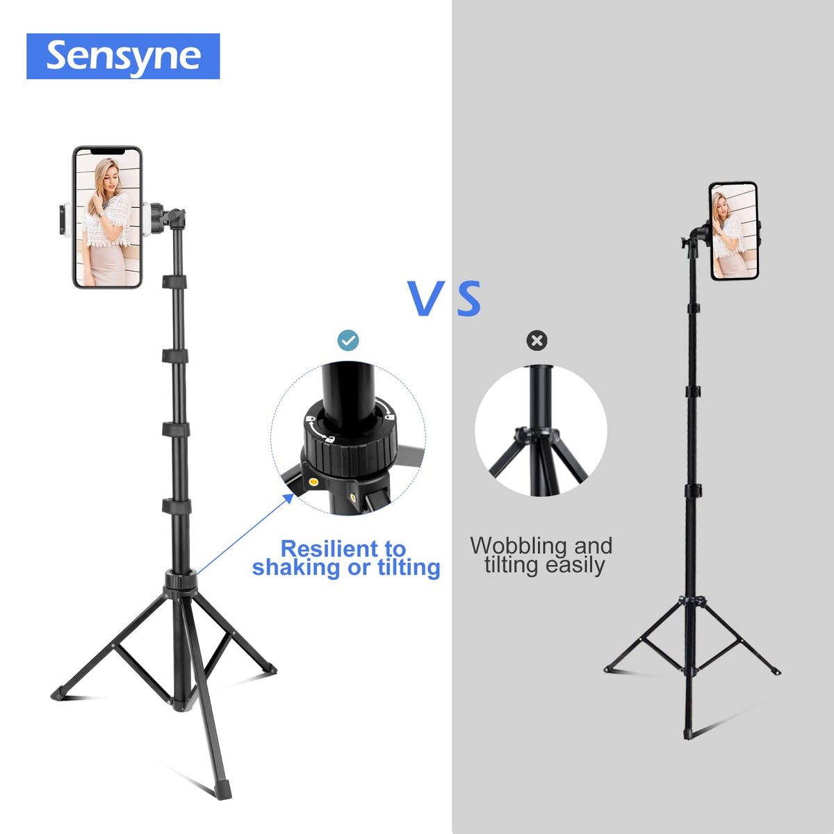 SENSYNE 62" Phone Tripod, Extendable Selfie Stick with Wireless Remote
