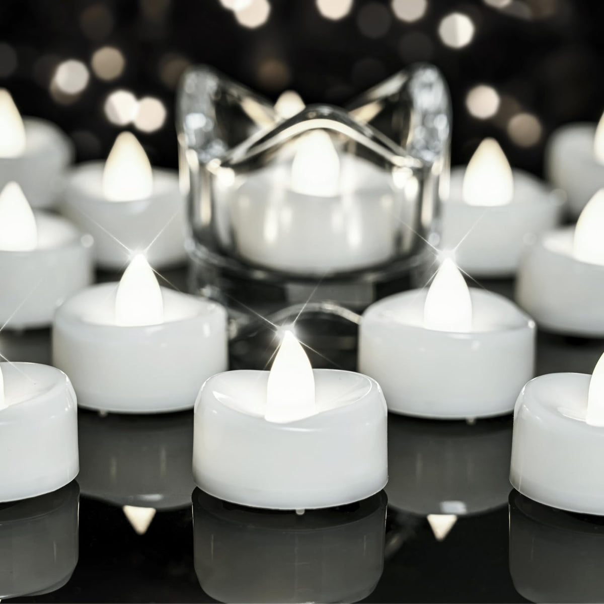 merrynights LED Candles, Tea Lights Candles Battery Operated Bulk, 24-Pack Long-Lasting 200 Hours Flameless Tealight Candles, Realistic Tea Lights for Halloween Christmas Wedding, 1.5'' D X 1.25'' H