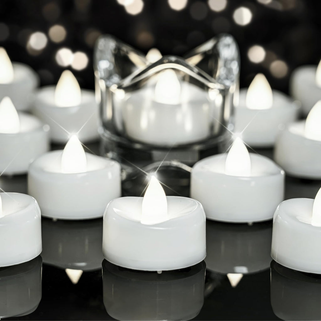 merrynights LED Candles, Tea Lights Candles Battery Operated Bulk, 24-Pack Long-Lasting 200 Hours Flameless Tealight Candles, Realistic Tea Lights for Halloween Christmas Wedding, 1.5'' D X 1.25'' H