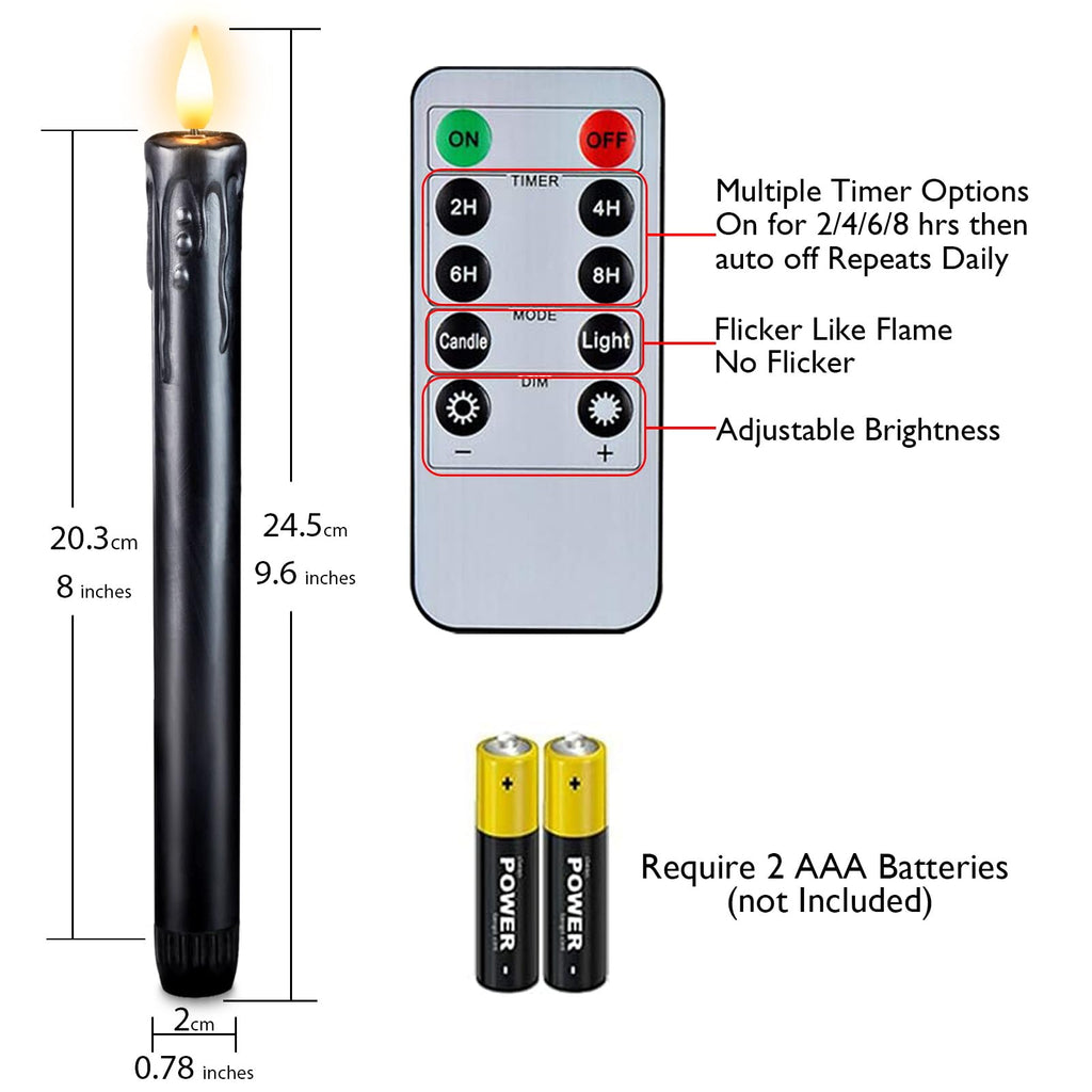 Homemory 6 Pcs Real Wax Ghost Flameless Taper Candles, 3D Wick Flickering Led Candlesticks 9.6 Inch Battery Operated with Remote & Timer, Spooky Halloween Gothic Indoor Decor