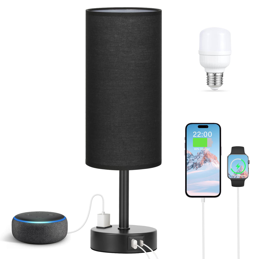 Fenmzee Bedside Table Lamp for Bedroom - Dimmable Touch, USB A+C, AC Outlet
