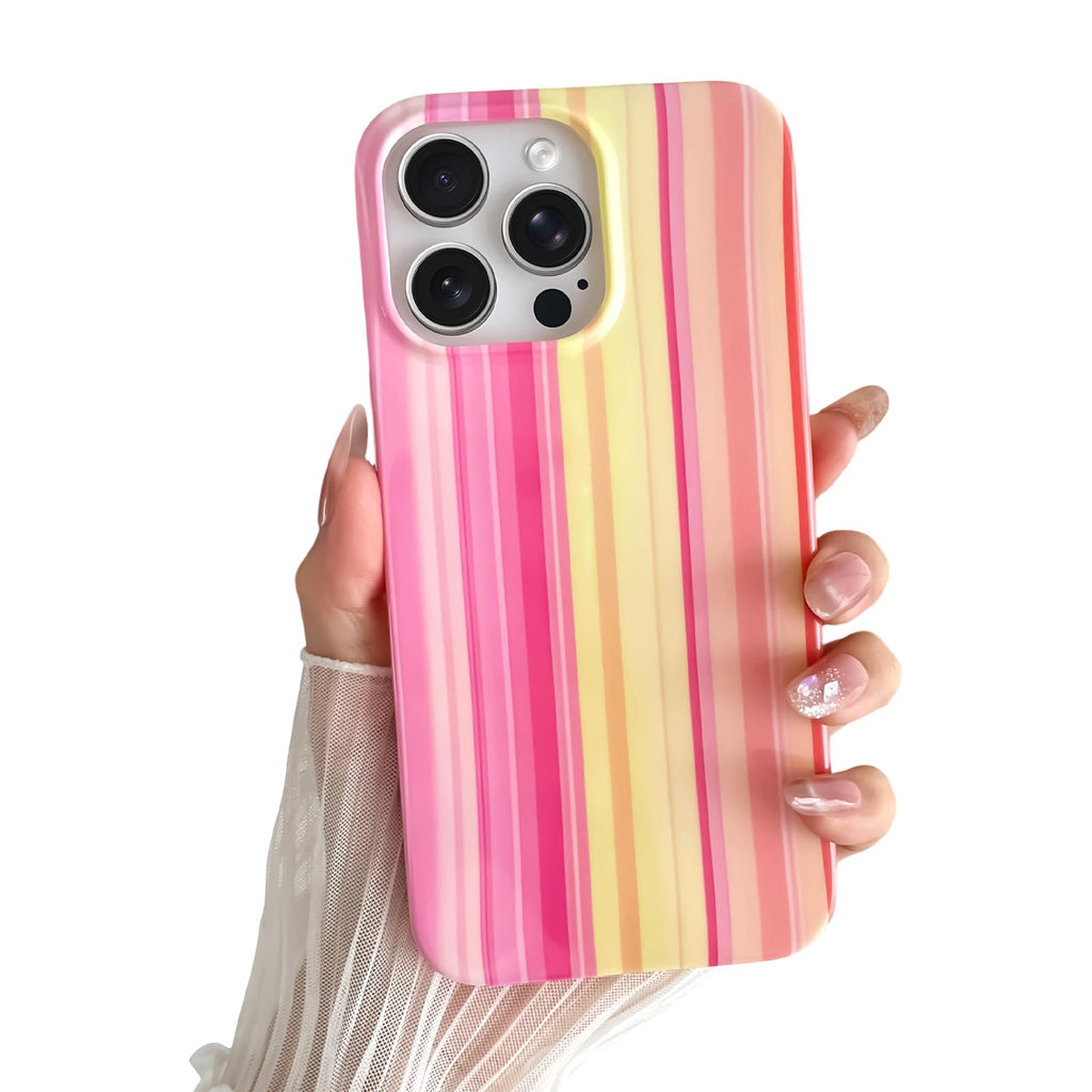 Yeddabox for iPhone 15 Pro Case Cute Striped Phone Case Soft TPU Slim Shockproof Phone Cover for Women Girls, Green and Blue