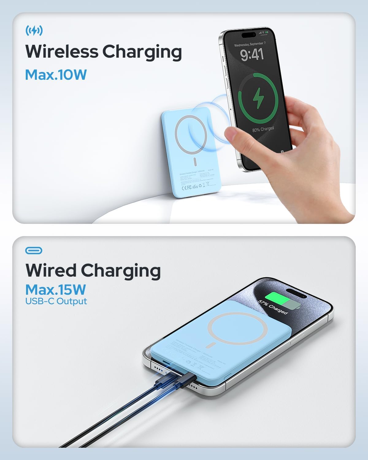 for Magsafe Portable Charger, 5000mAh Slim Wireless Magnetic Power Bank