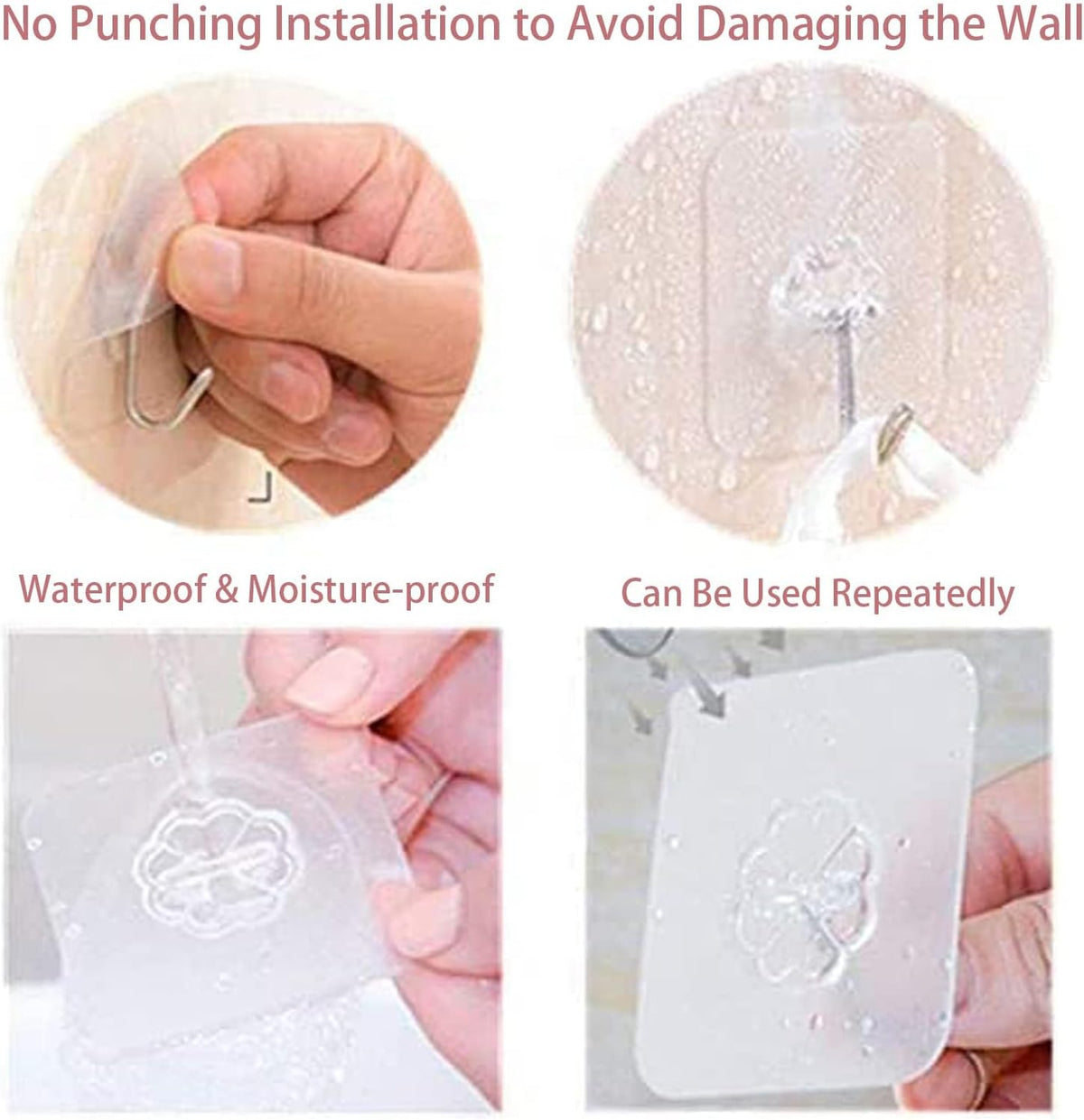 DDMY Adhesive Wall Hooks Clear 50lb(Max) Heavy Duty Hanging Sticky-10 Pack