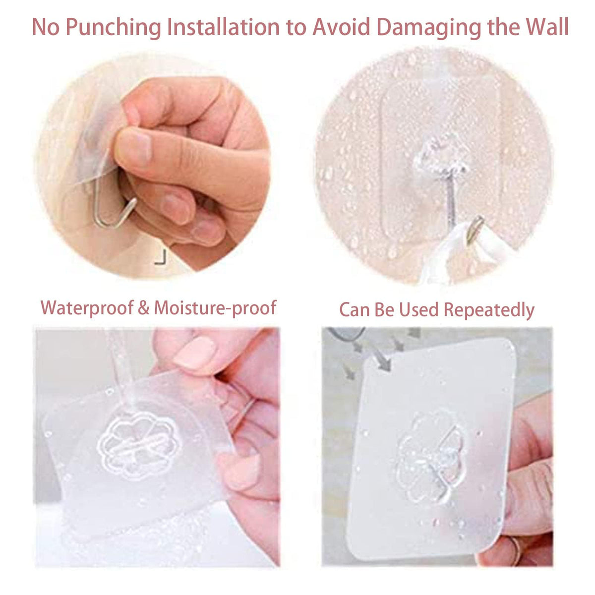 DDMY Adhesive Wall Hooks Clear 50lb(Max) Heavy Duty Hanging Sticky-10 Pack