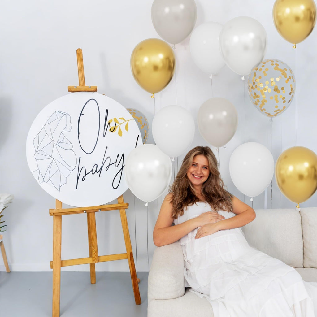 68Pcs Dusty Blue and Champagne Gold Balloons 12 Inch Sand White Pastel Baby Blue Confetti Balloon for Boy Baby Shower Bridal Shower Birthday Wedding Party Decorations.