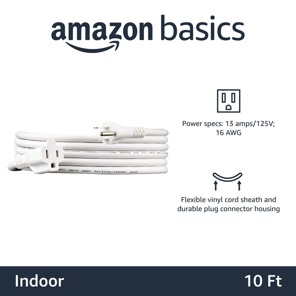 Amazon Basics Extension Cord, 3 Prong Outlet Extender, Indoor Power Cord, 13 Amps, 125V, 6 Ft, Black