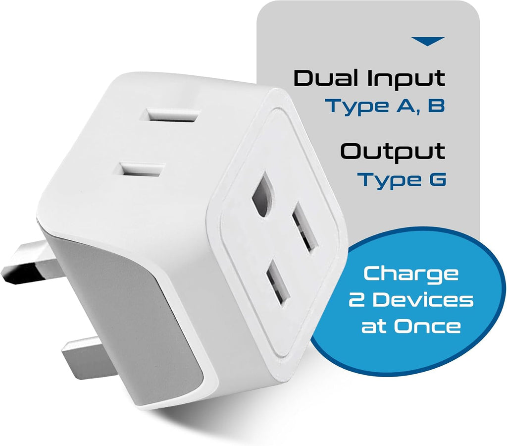 Ceptics 2 in 1 UK Adapters for Travel, Dual USA Input, Grounded, Pack of 3