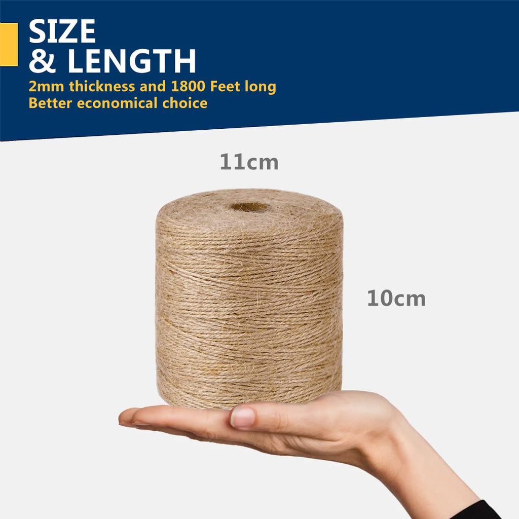 PerkHomy 1100FT Jute Twine String 2mm 3ply Natural Thin Twine for Craft Gardening Gift Wrapping Packing Material Wedding Christmas Decoration Bulk