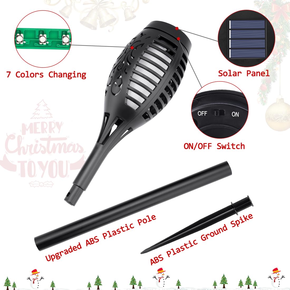 IkeeRuic Solar Torch Light with Flickering Flame for Halloween Decorations