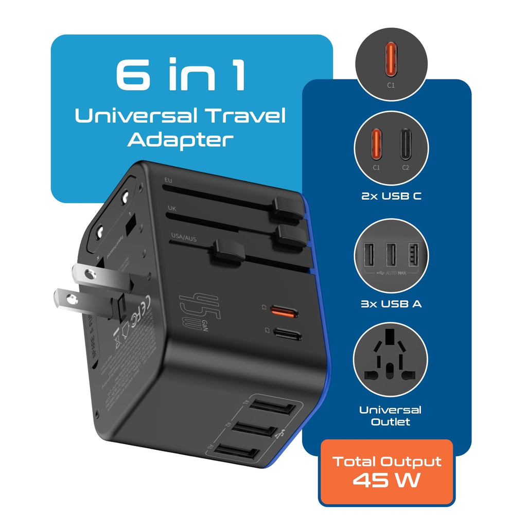 Ceptics 2 in 1 UK Adapters for Travel, Dual USA Input, Grounded, Pack of 3