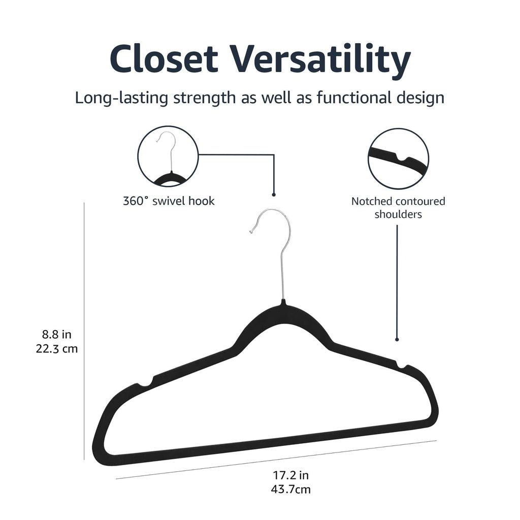 Amazon Basics Slim Velvet Non-Slip Space Saving Suit Clothes Hangers, Sturdy Construction, Navy Blue/Rose Gold, 50-Pack