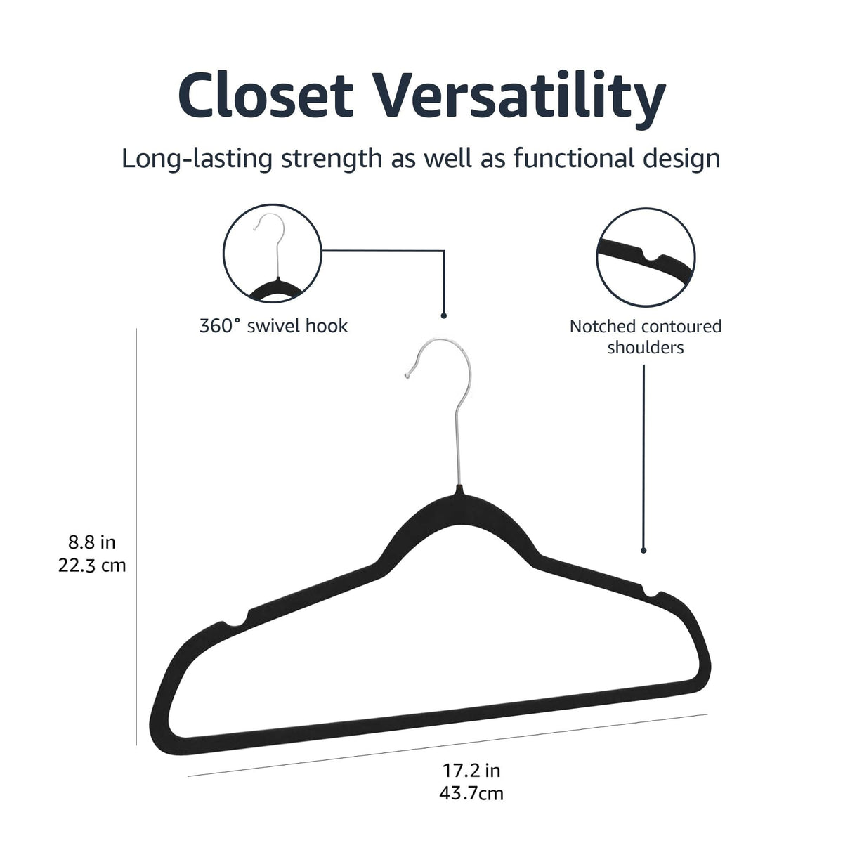 Amazon Basics Slim Velvet Non-Slip Space Saving Suit Clothes Hangers, Sturdy Construction, Navy Blue/Rose Gold, 50-Pack
