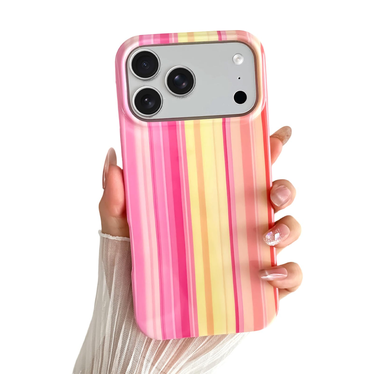 Yeddabox for iPhone 15 Pro Case Cute Striped Phone Case Soft TPU Slim Shockproof Phone Cover for Women Girls, Green and Blue