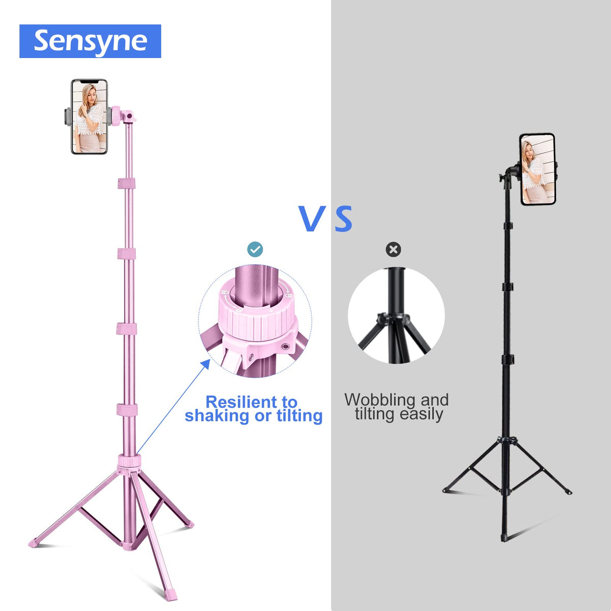 SENSYNE 62" Phone Tripod, Extendable Selfie Stick with Wireless Remote