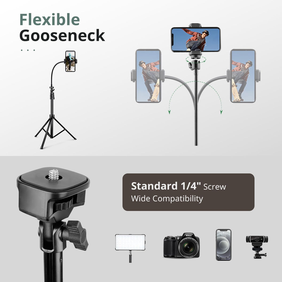 SENSYNE 62" Phone Tripod, Extendable Selfie Stick with Wireless Remote