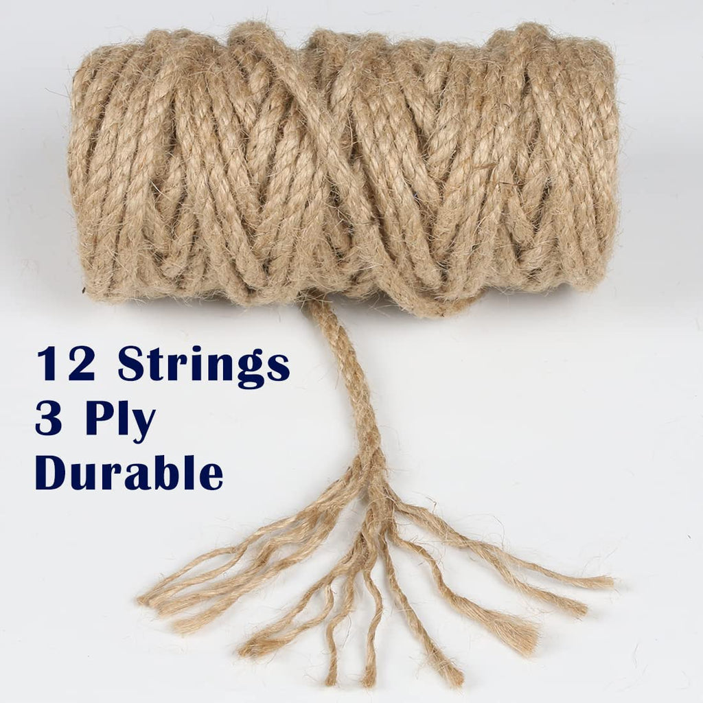 PerkHomy 1100FT Jute Twine String 2mm 3ply Natural Thin Twine for Craft Gardening Gift Wrapping Packing Material Wedding Christmas Decoration Bulk