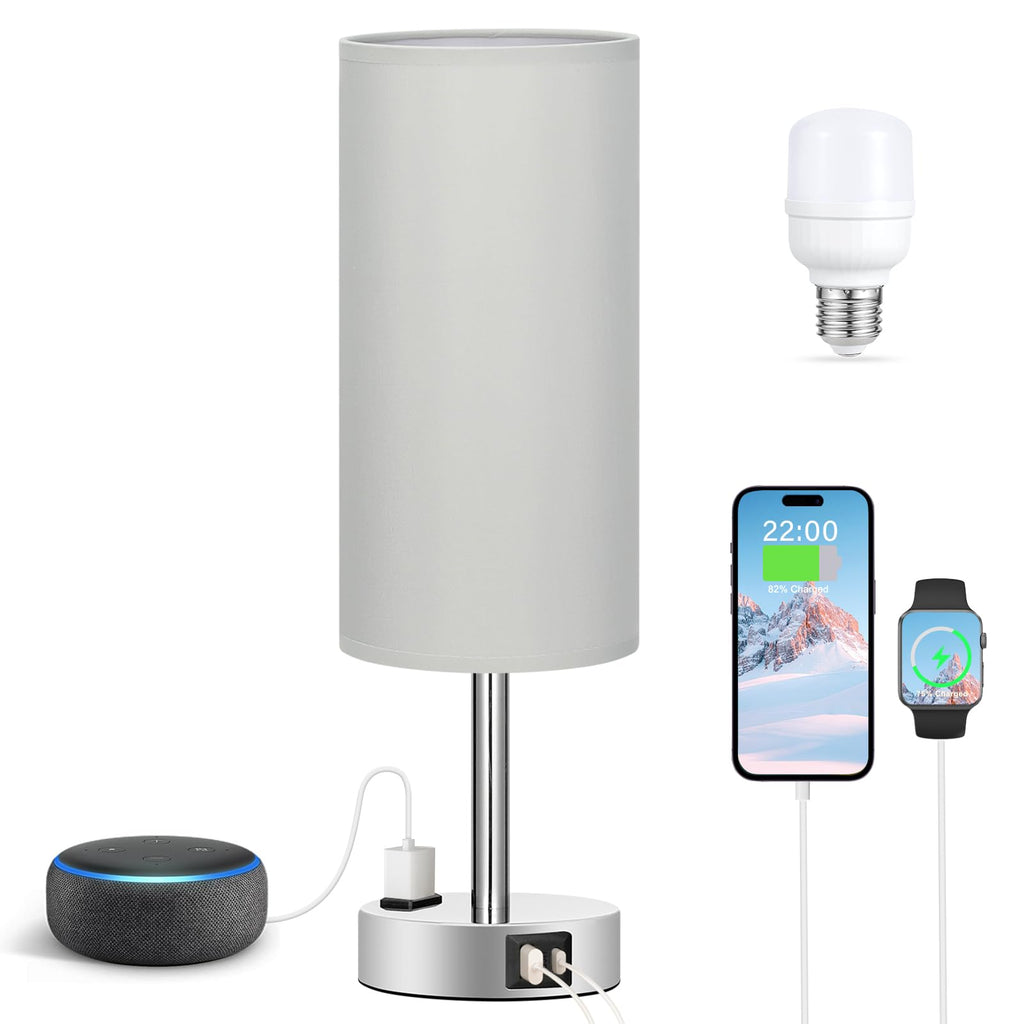 Fenmzee Bedside Table Lamp for Bedroom - Dimmable Touch, USB A+C, AC Outlet