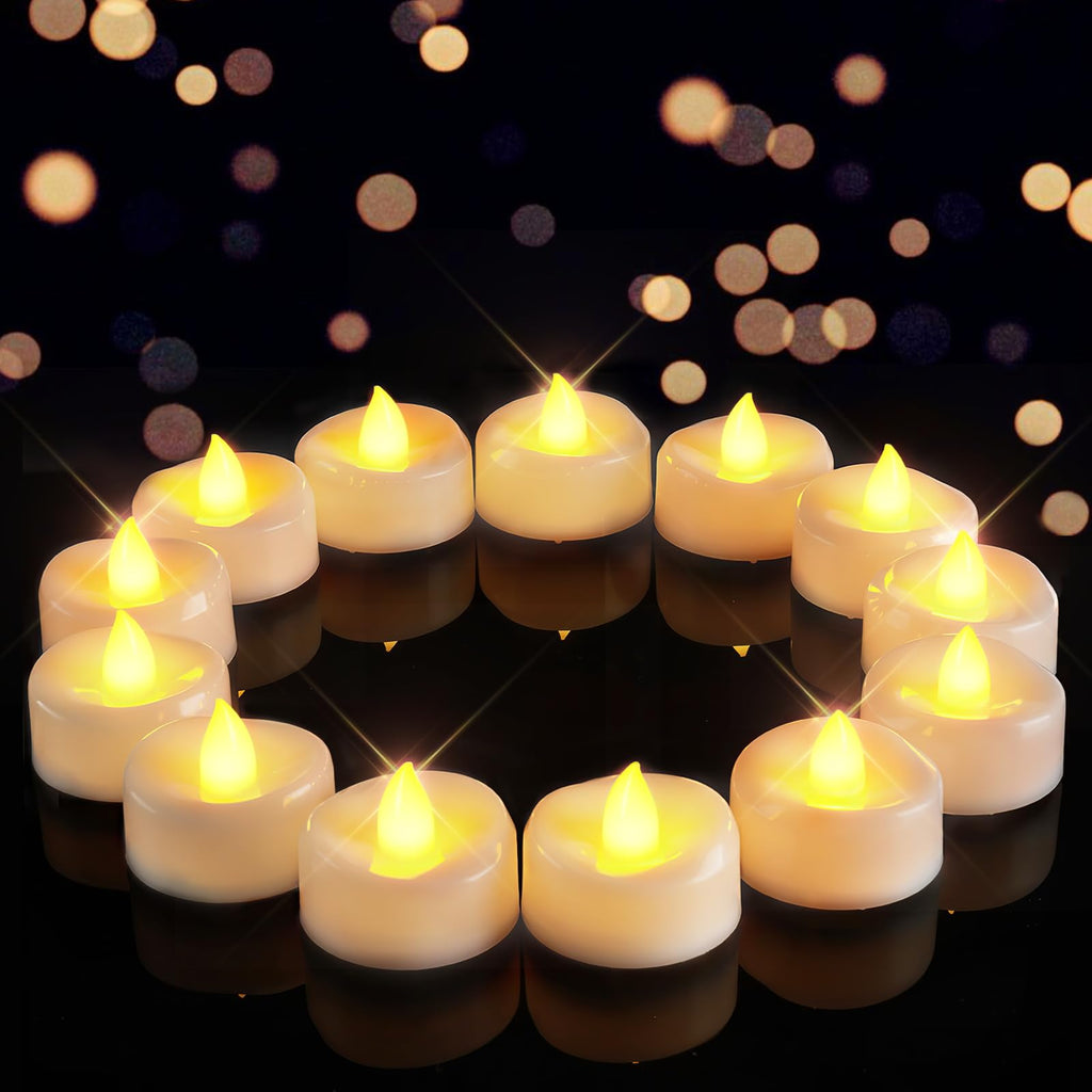 merrynights LED Candles, Tea Lights Candles Battery Operated Bulk, 24-Pack Long-Lasting 200 Hours Flameless Tealight Candles, Realistic Tea Lights for Halloween Christmas Wedding, 1.5'' D X 1.25'' H
