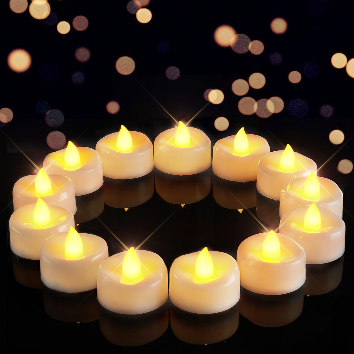 merrynights LED Candles, Tea Lights Candles Battery Operated Bulk, 24-Pack Long-Lasting 200 Hours Flameless Tealight Candles, Realistic Tea Lights for Halloween Christmas Wedding, 1.5'' D X 1.25'' H