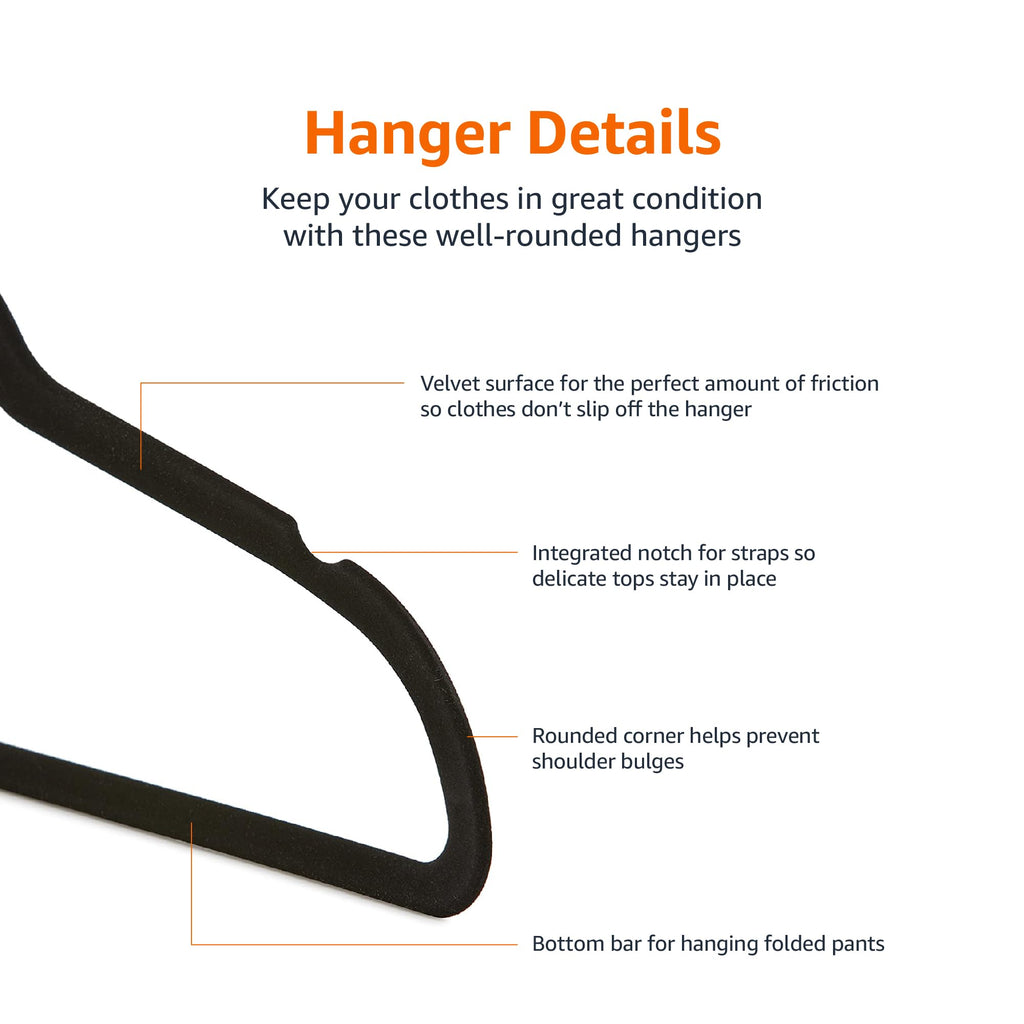 Amazon Basics Slim Velvet Non-Slip Space Saving Suit Clothes Hangers, Sturdy Construction, Navy Blue/Rose Gold, 50-Pack