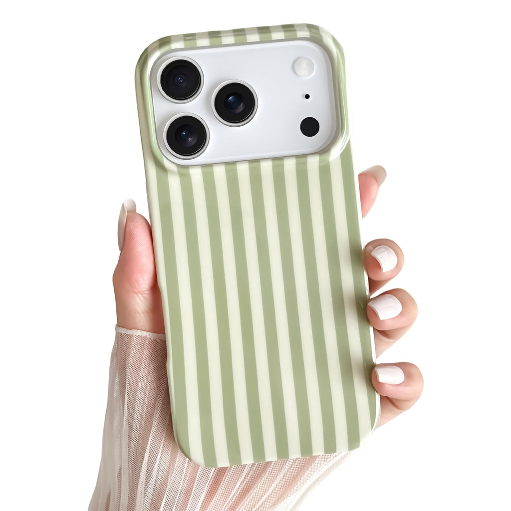 Yeddabox for iPhone 15 Pro Case Cute Striped Phone Case Soft TPU Slim Shockproof Phone Cover for Women Girls, Green and Blue