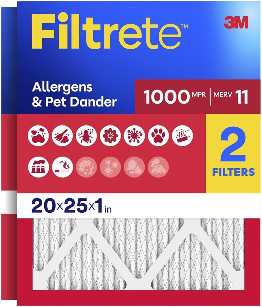 Filtrete 20x25x1 Air Filter, MERV 11, MPR 1000, 2 HVAC Filters