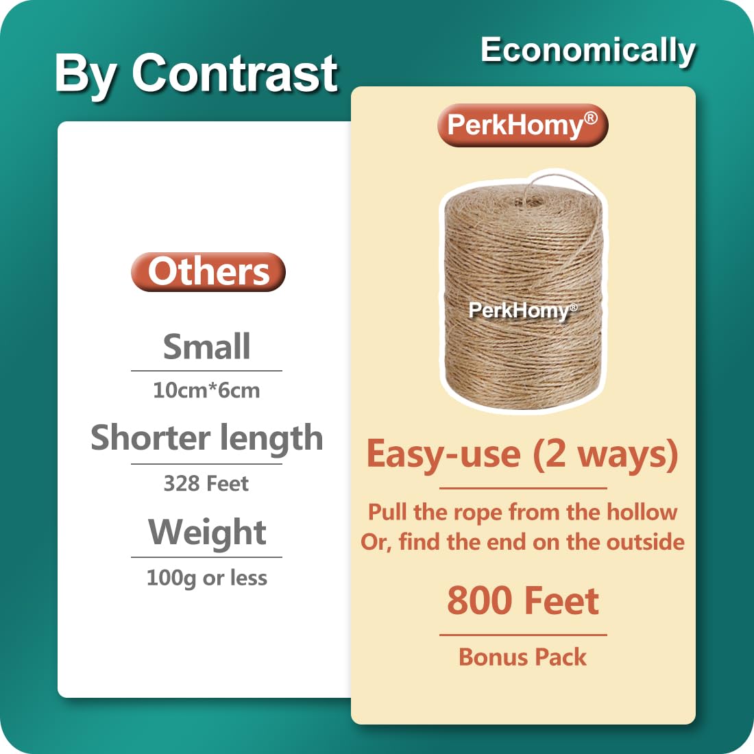 PerkHomy 1100FT Jute Twine String 2mm 3ply Natural Thin Twine for Craft Gardening Gift Wrapping Packing Material Wedding Christmas Decoration Bulk