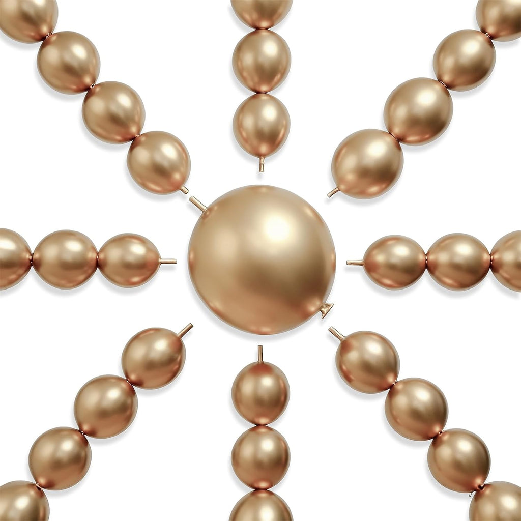 PartyWoo Metallic Gold Linking Balloons 100pcs 6 Inch Gold Link Balloons